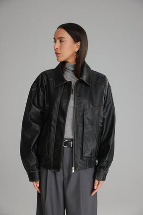 מעיל רובי דמוי עור שחור