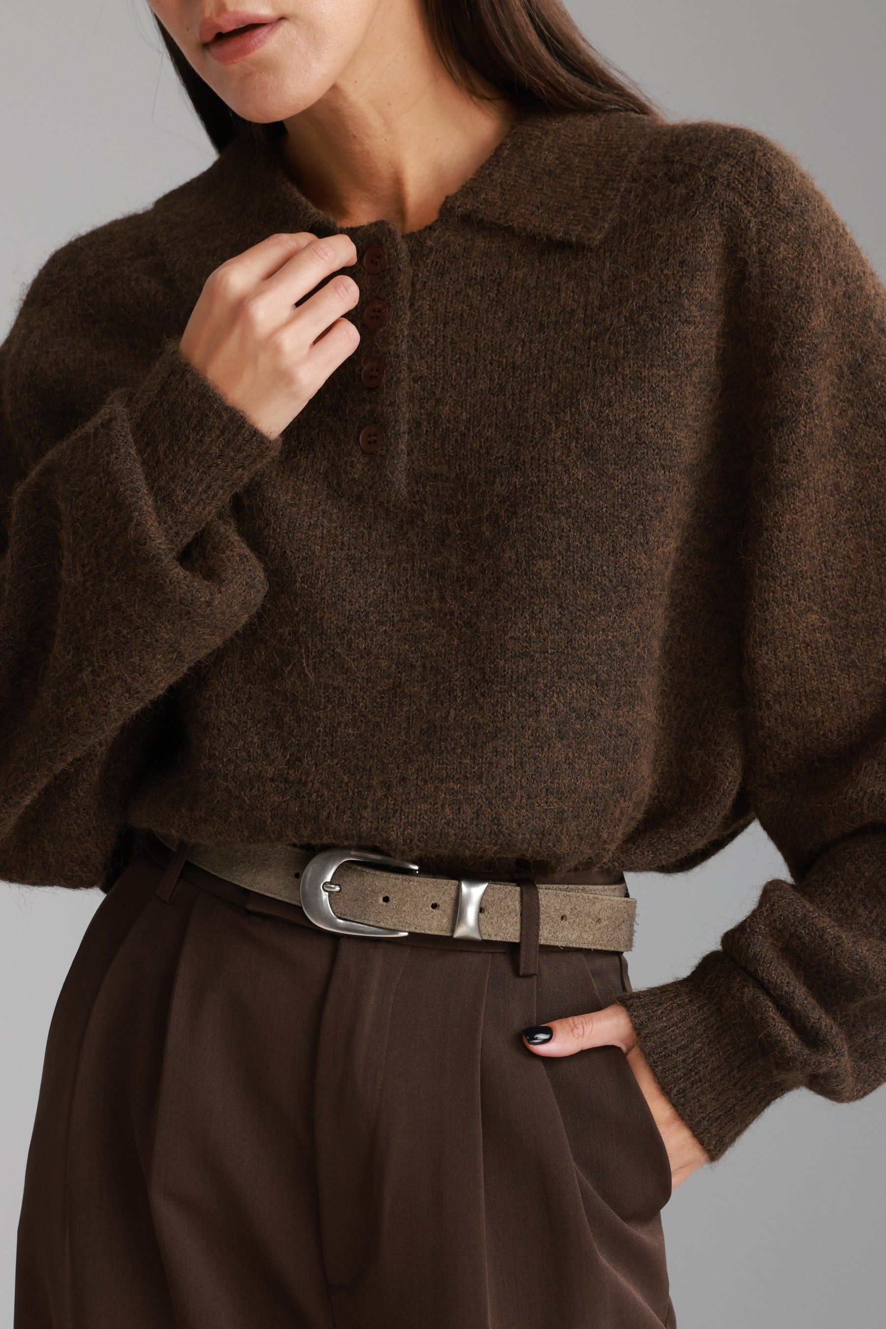 סוודר מולי חום כהה