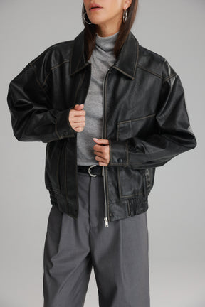 מעיל רובי דמוי עור שחור