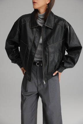 מעיל רובי דמוי עור שחור