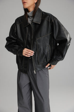 מעיל רובי דמוי עור שחור