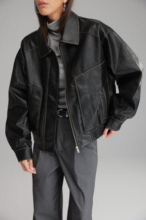 מעיל רובי דמוי עור שחור