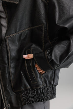 מעיל רובי דמוי עור שחור