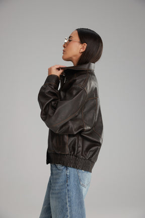 מעיל רובי דמוי עור חום כהה