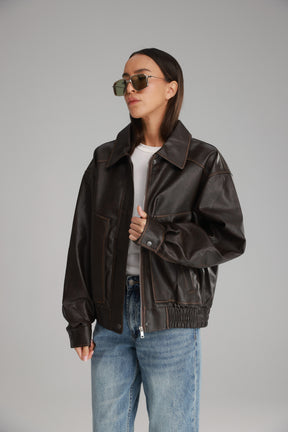 מעיל רובי דמוי עור חום כהה