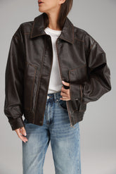 מעיל רובי דמוי עור חום כהה