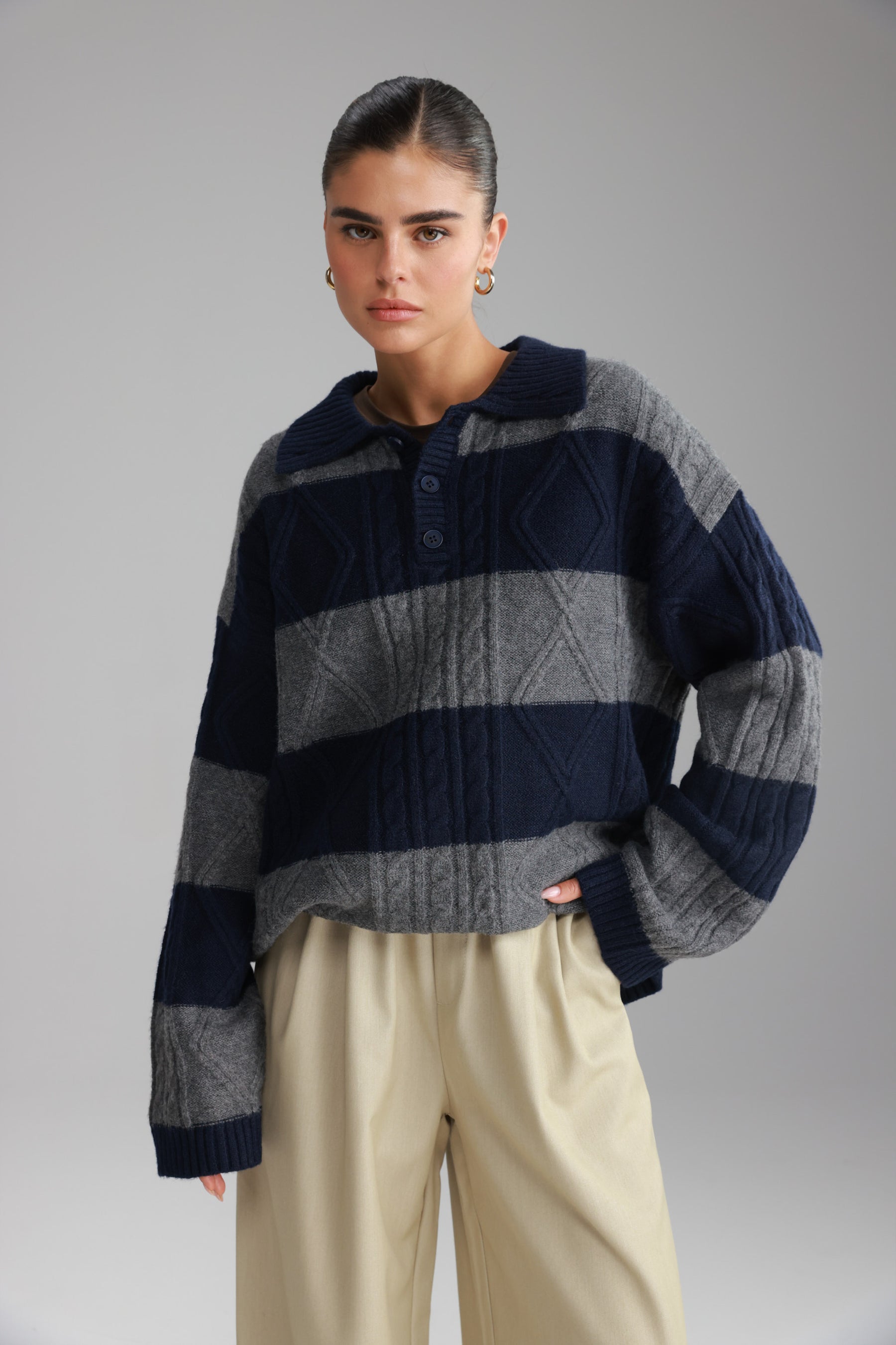 סוודר זאק נייבי/אפור