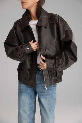 מעיל רובי דמוי עור חום כהה