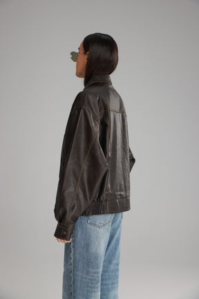 מעיל רובי דמוי עור חום כהה