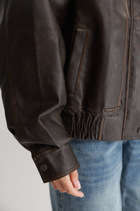 מעיל רובי דמוי עור חום כהה