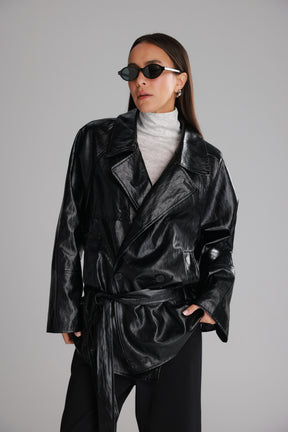 מעיל רודי דמוי עור שחור