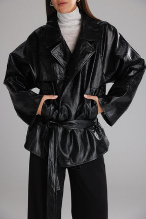 מעיל רודי דמוי עור שחור