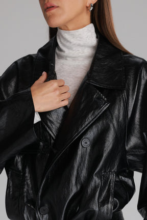 מעיל רודי דמוי עור שחור