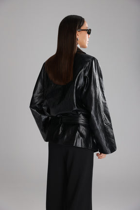 מעיל רודי דמוי עור שחור