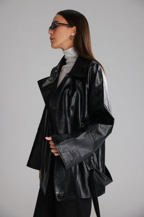 מעיל רודי דמוי עור שחור