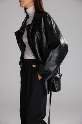 מעיל רודי דמוי עור שחור