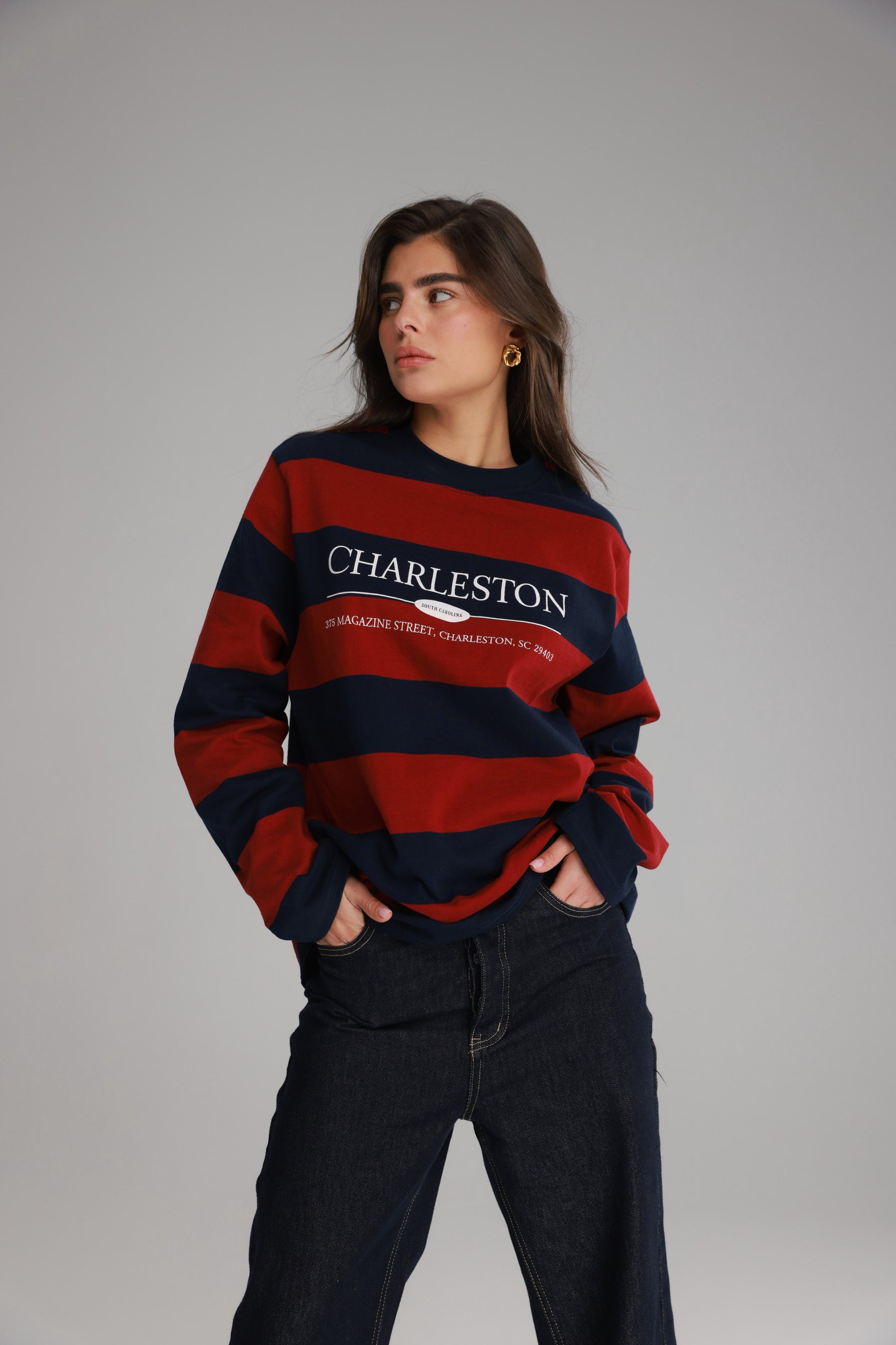 חולצת ג'ורג'ינה נייבי/בורדו