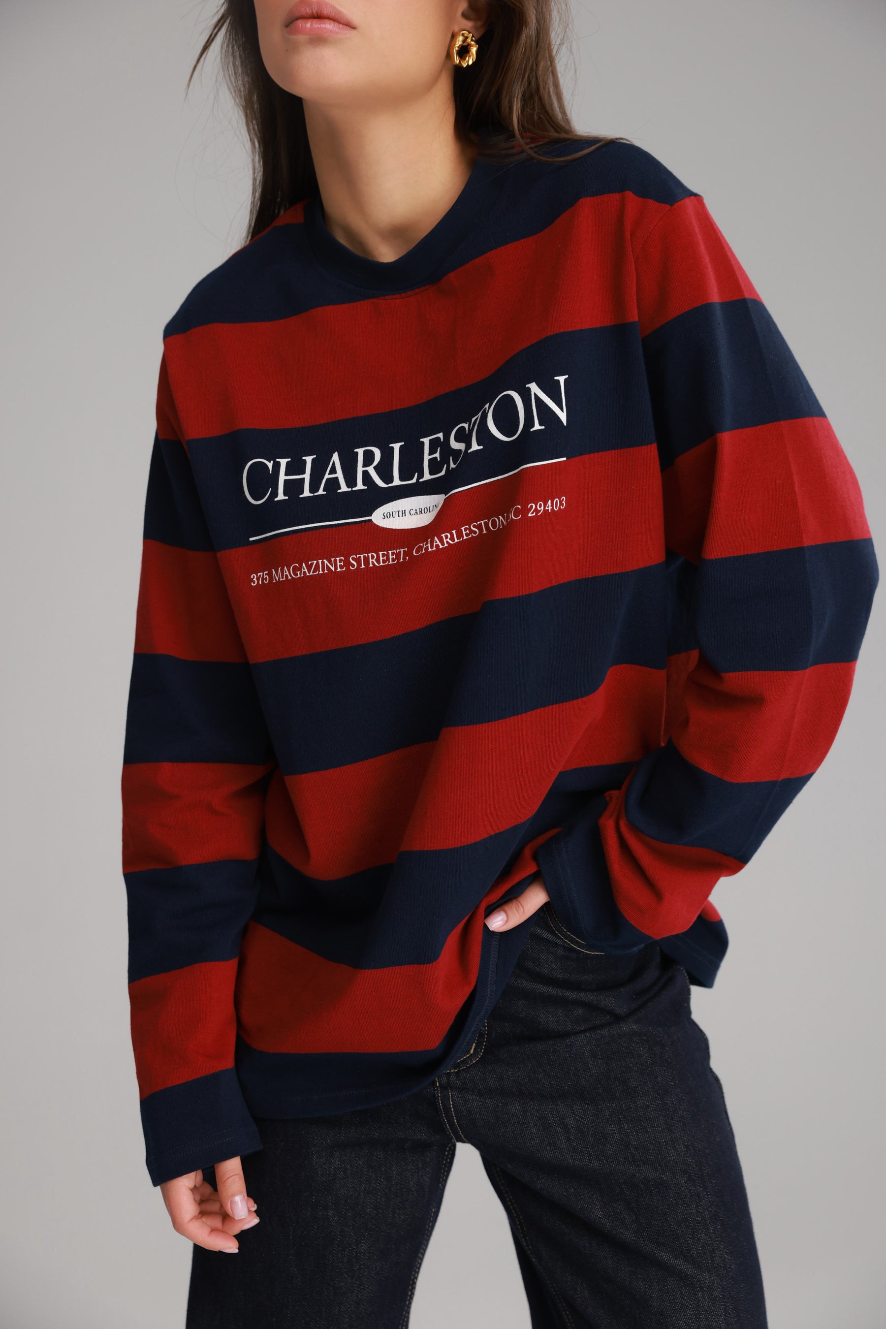 חולצת ג'ורג'ינה נייבי/בורדו