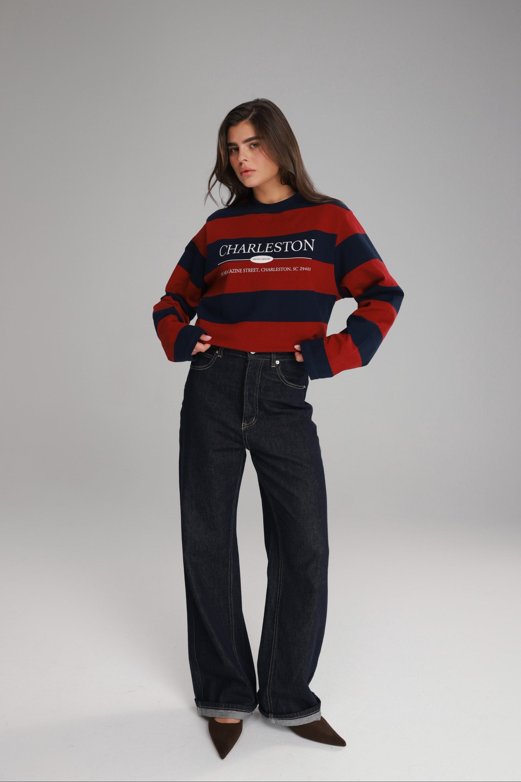 חולצת ג'ורג'ינה נייבי/בורדו