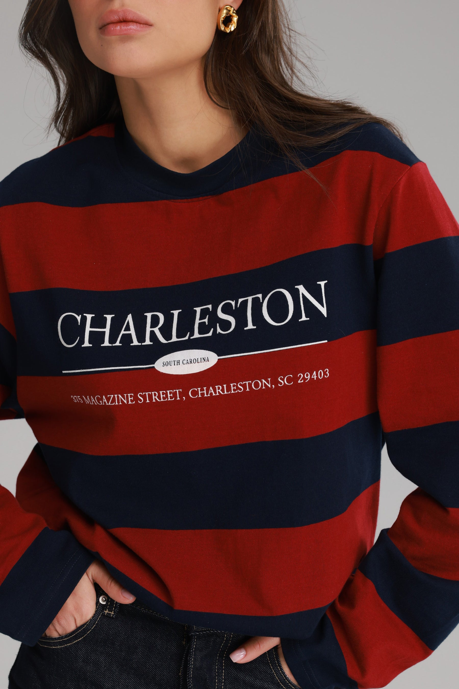 חולצת ג'ורג'ינה נייבי/בורדו