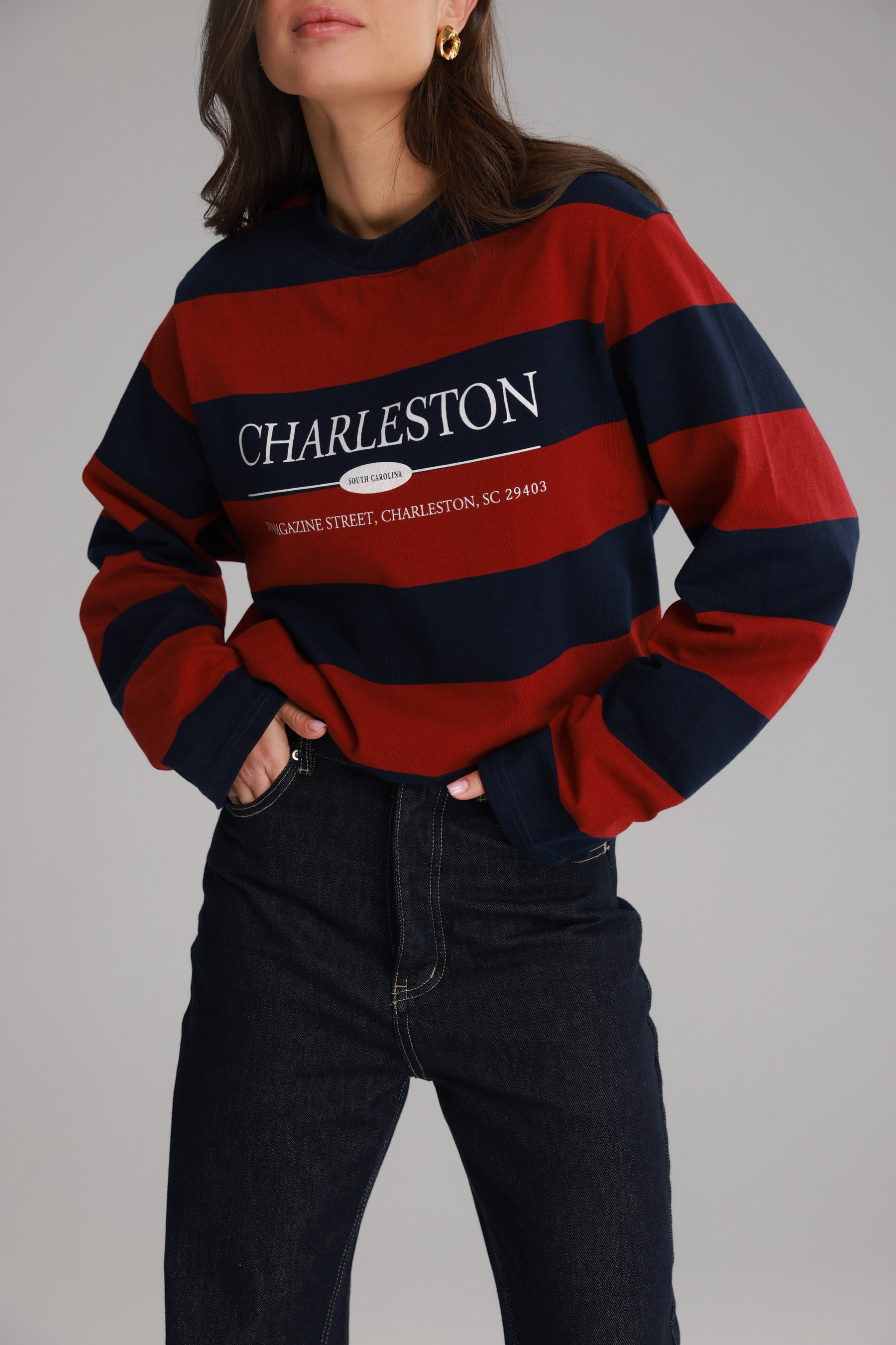 חולצת ג'ורג'ינה נייבי/בורדו