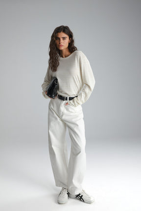 חולצת מורנה פסים שמנת/לבן