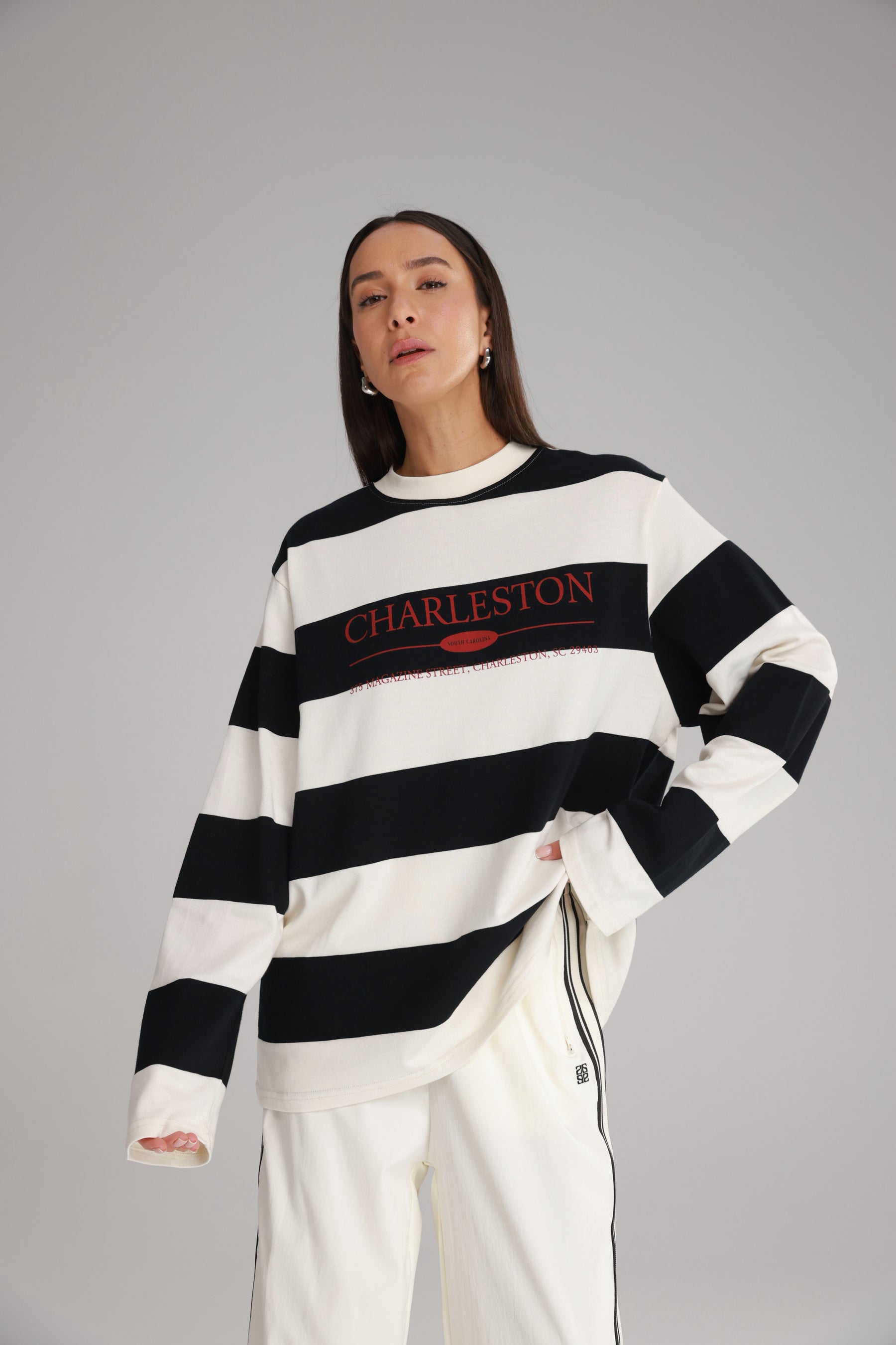 חולצת ג'ורג'ינה שחור/שמנת