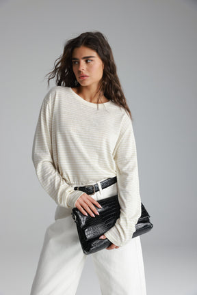 חולצת מורנה פסים שמנת/לבן