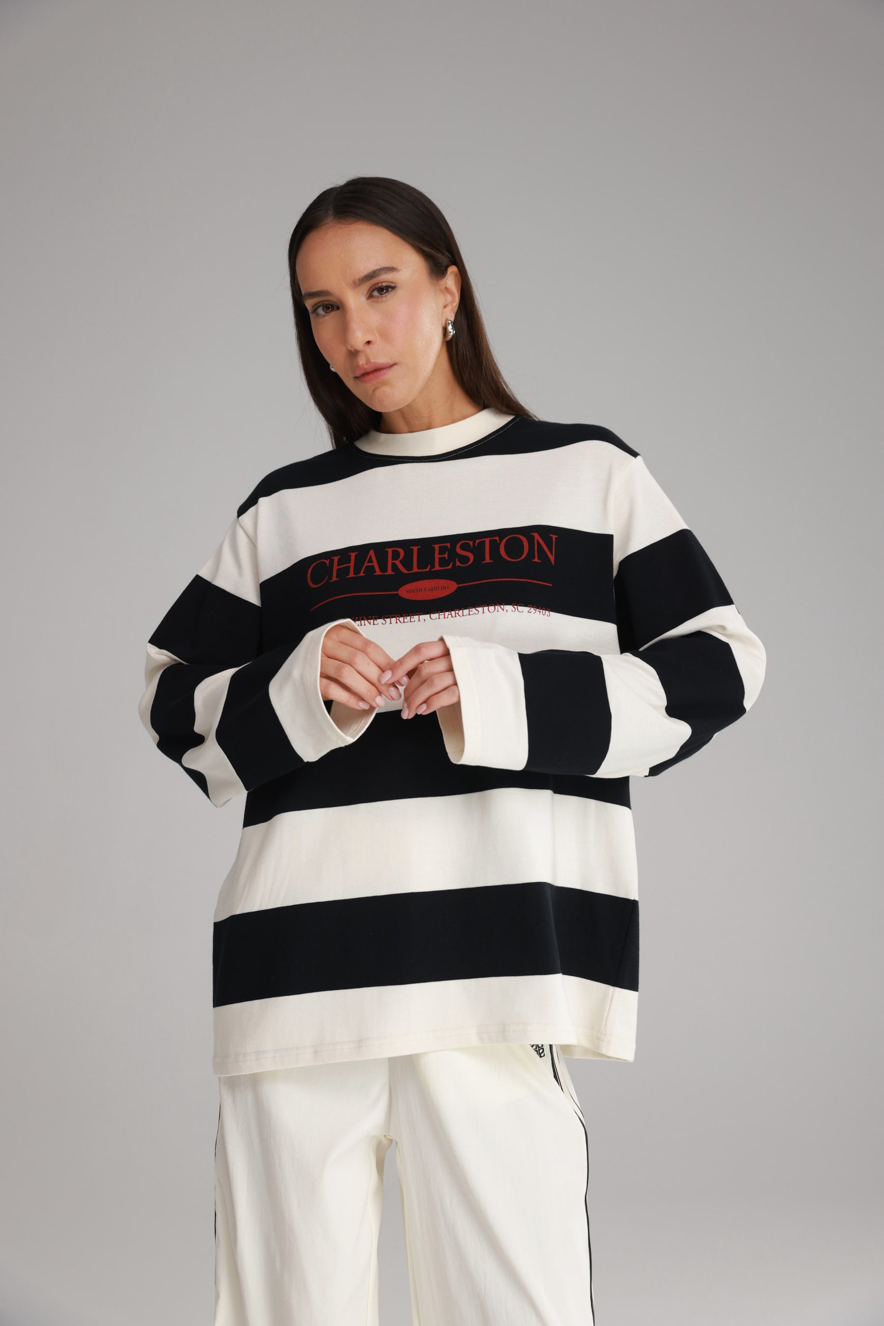 חולצת ג'ורג'ינה שחור/שמנת