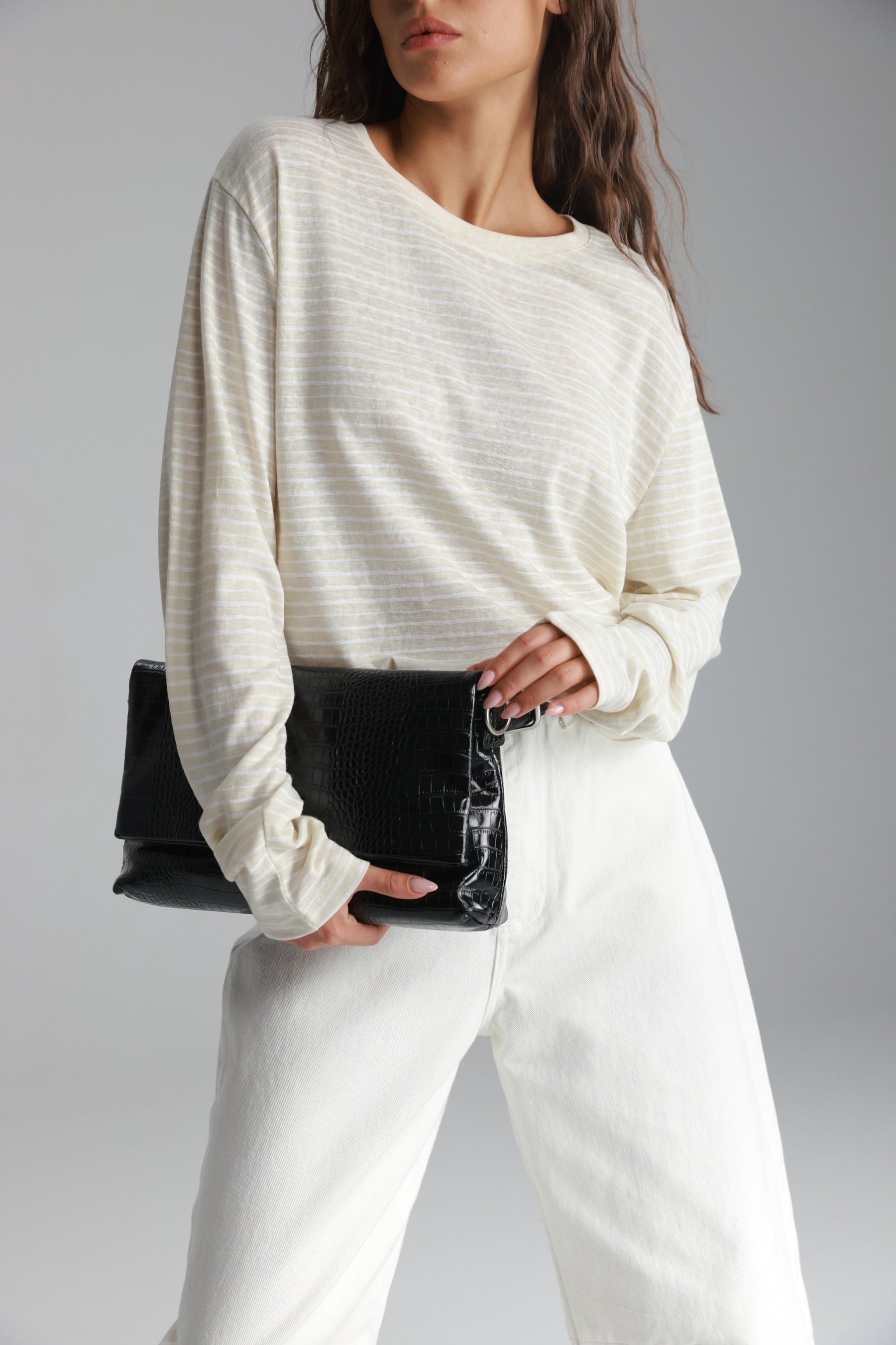 חולצת מורנה פסים שמנת/לבן