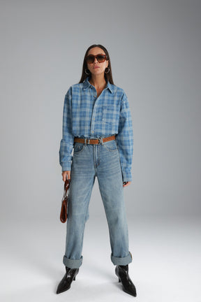 חולצת ג'וי מכופתרת ג'ינס כחול בהיר