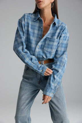 חולצת ג'וי מכופתרת ג'ינס כחול בהיר