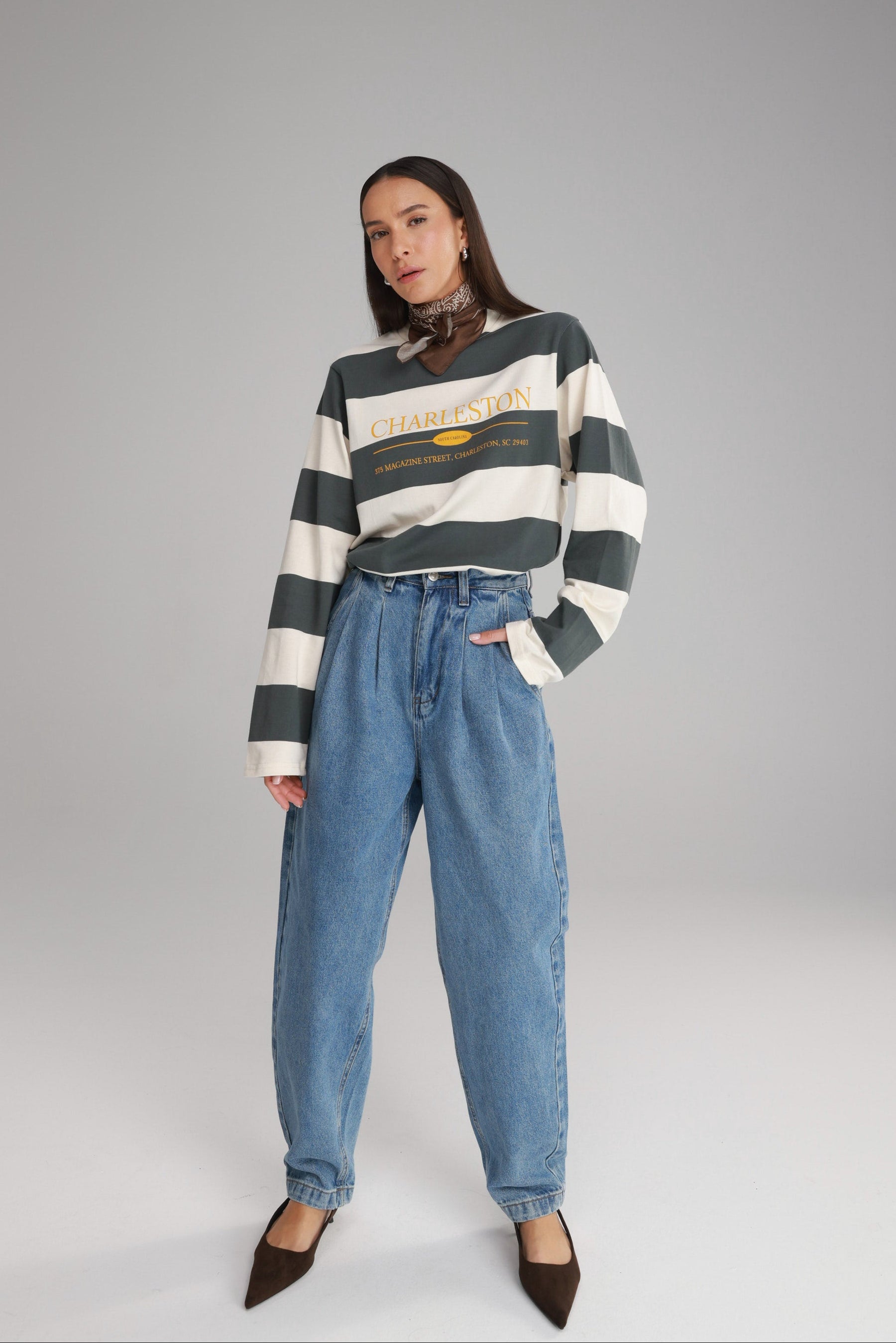 חולצת ג'ורג'ינה ירוק/שמנת