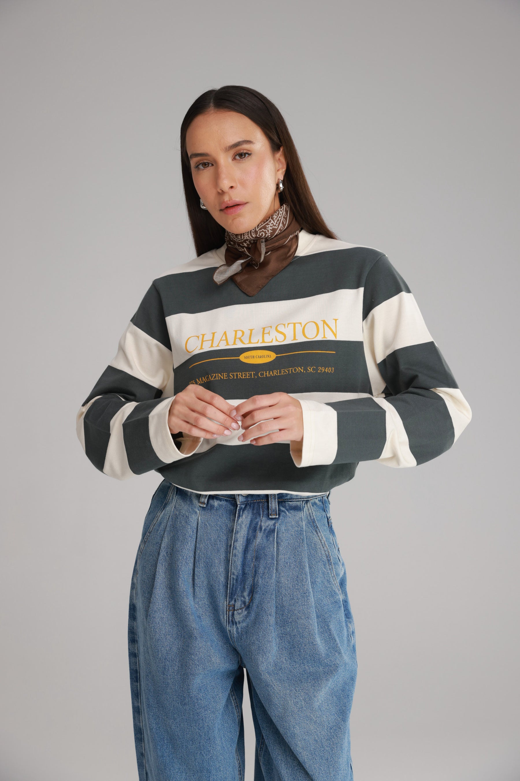 חולצת ג'ורג'ינה ירוק/שמנת