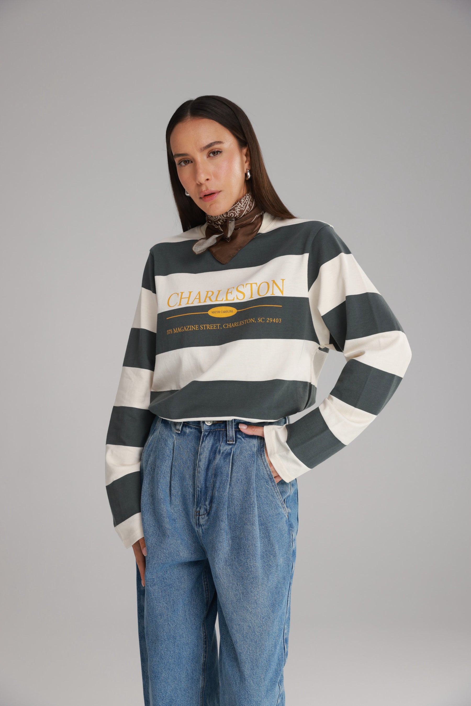 חולצת ג'ורג'ינה ירוק/שמנת