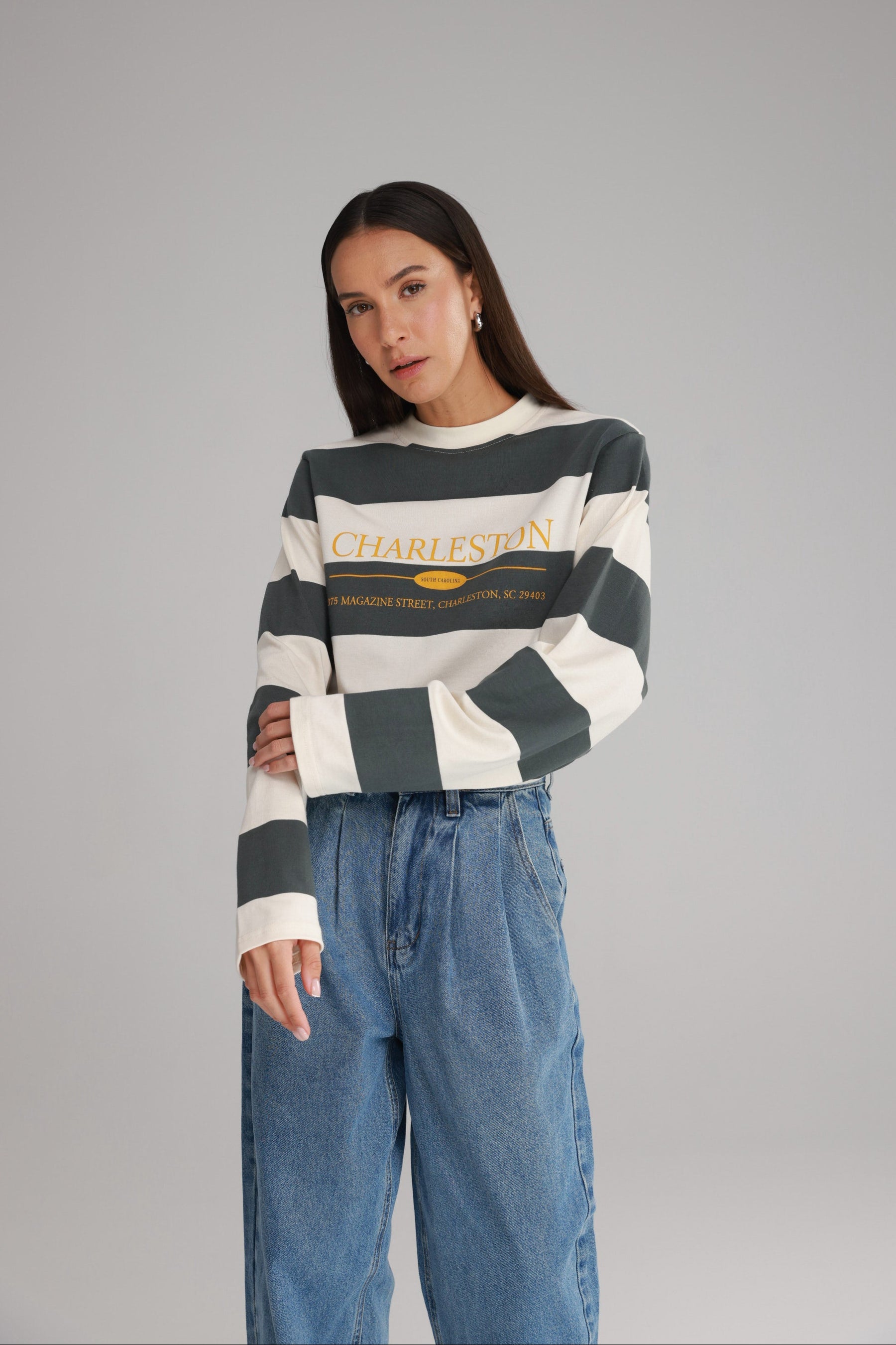 חולצת ג'ורג'ינה ירוק/שמנת