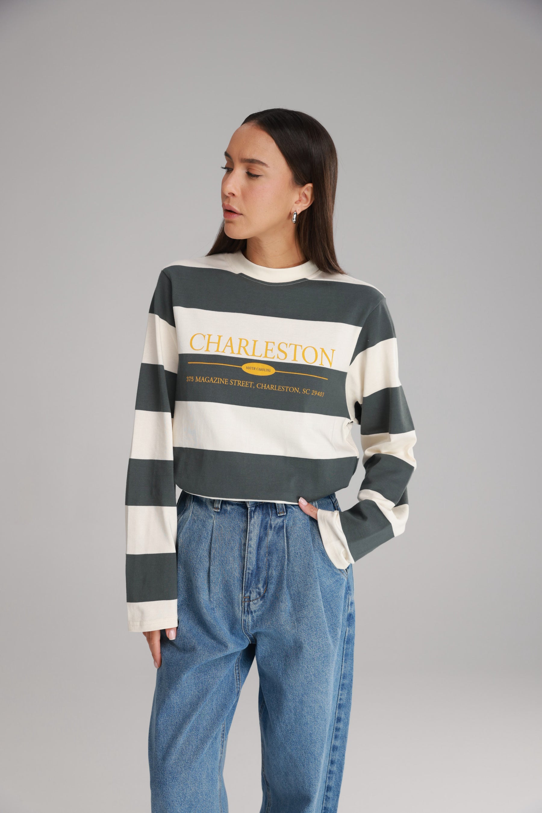 חולצת ג'ורג'ינה ירוק/שמנת