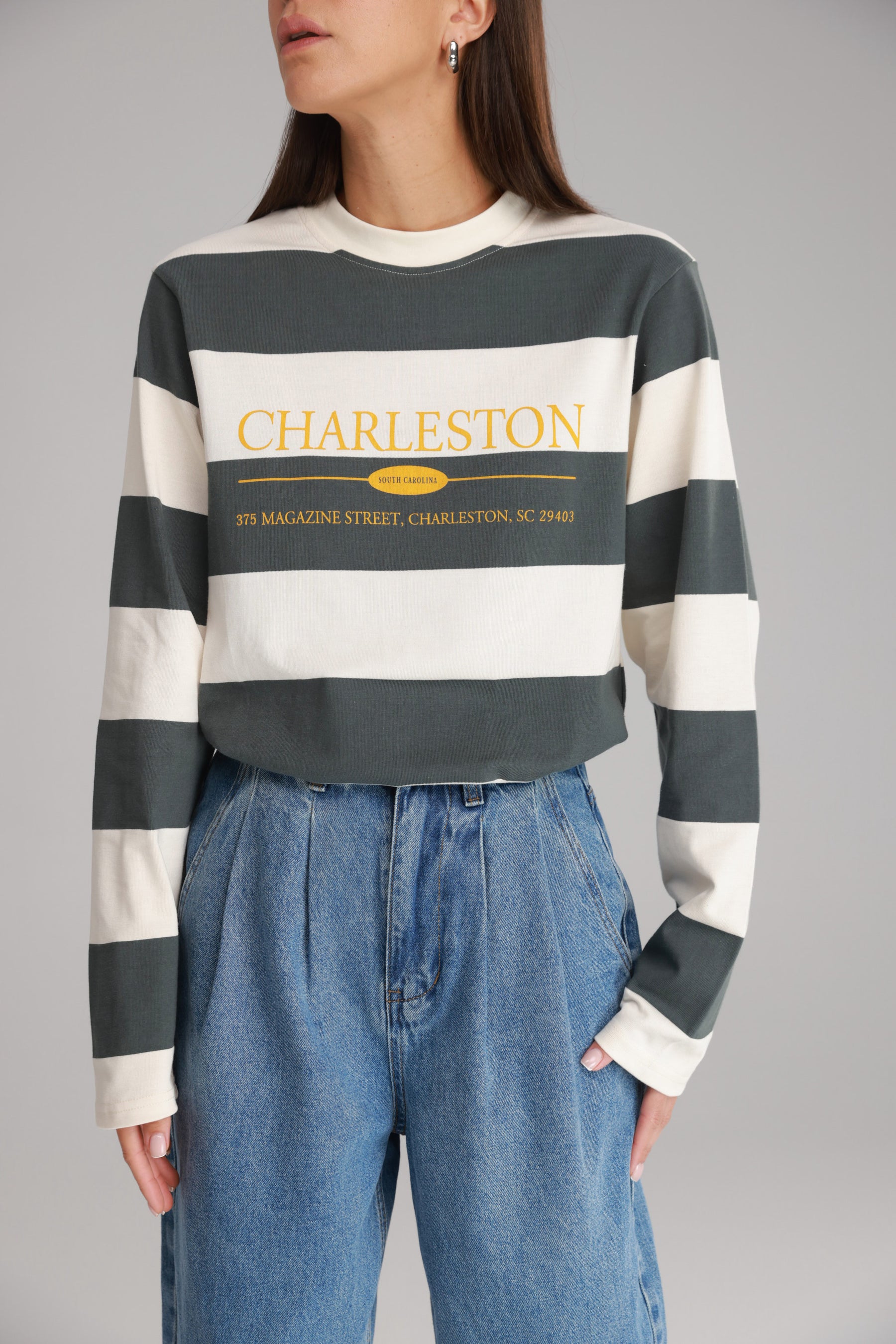 חולצת ג'ורג'ינה ירוק/שמנת