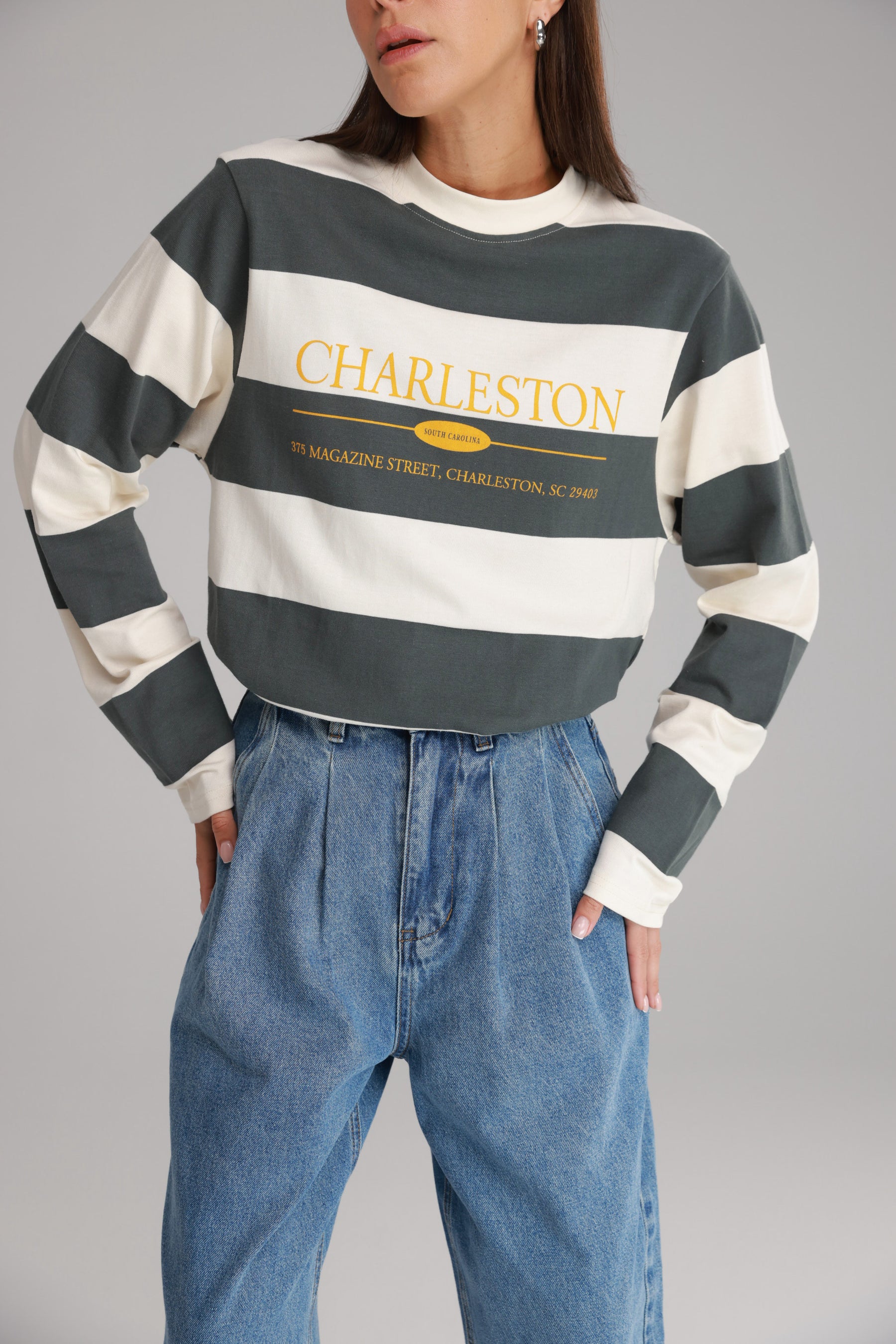 חולצת ג'ורג'ינה ירוק/שמנת