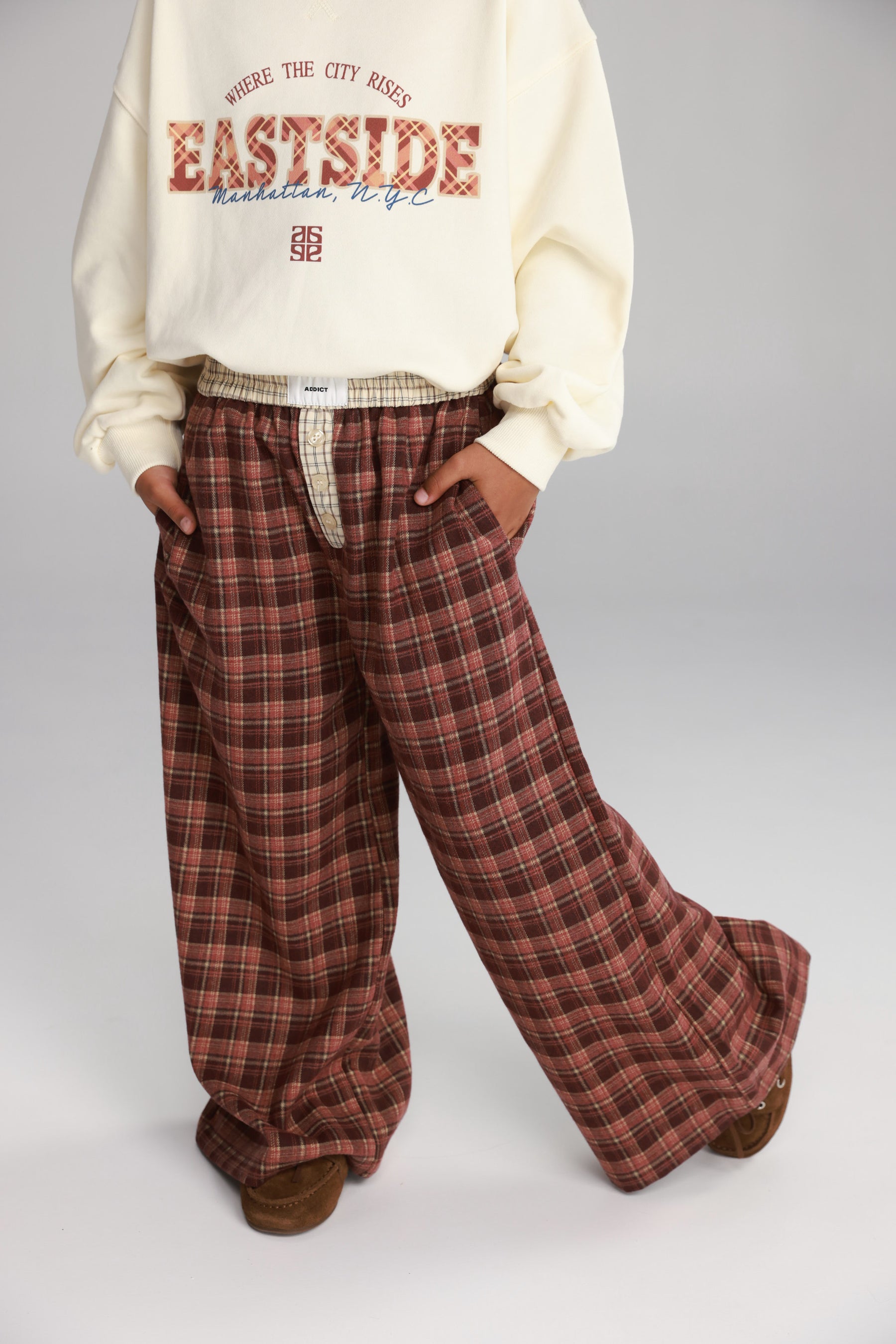 מכנסי נאלי משבצות בורדו