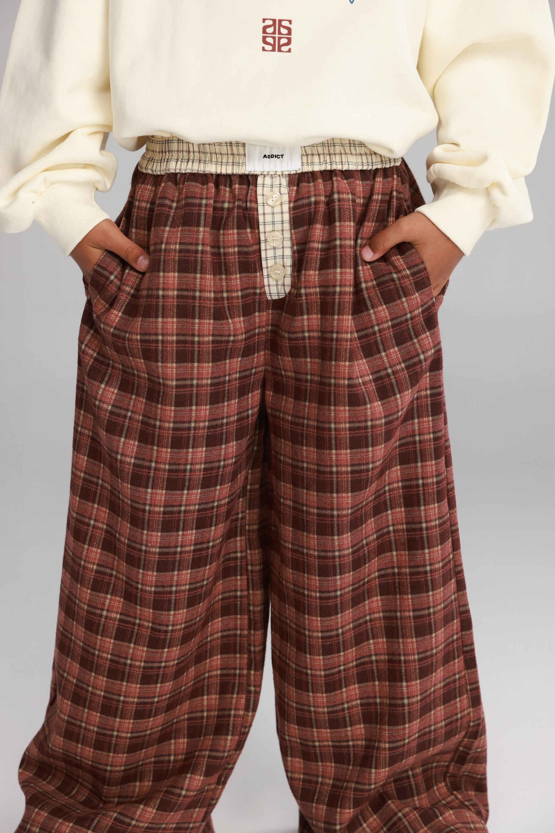 מכנסי נאלי משבצות בורדו