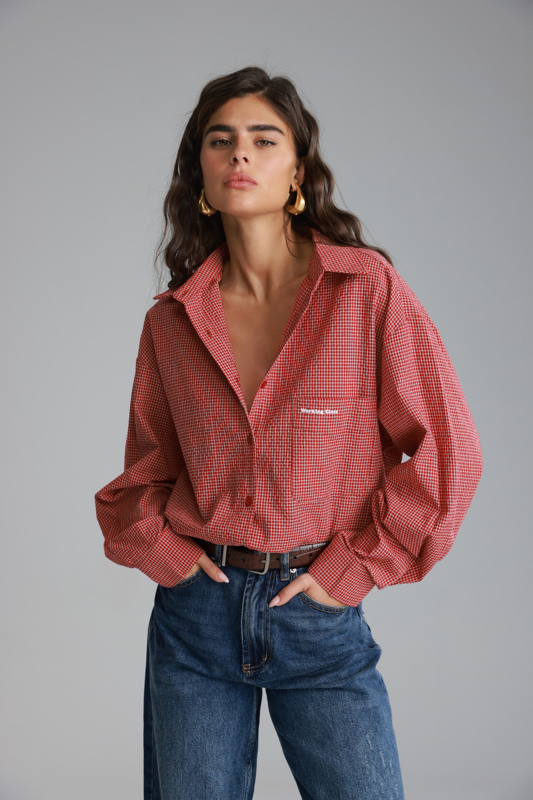 חולצת לאלי מכופתרת אדומה