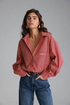 חולצת לאלי מכופתרת אדומה