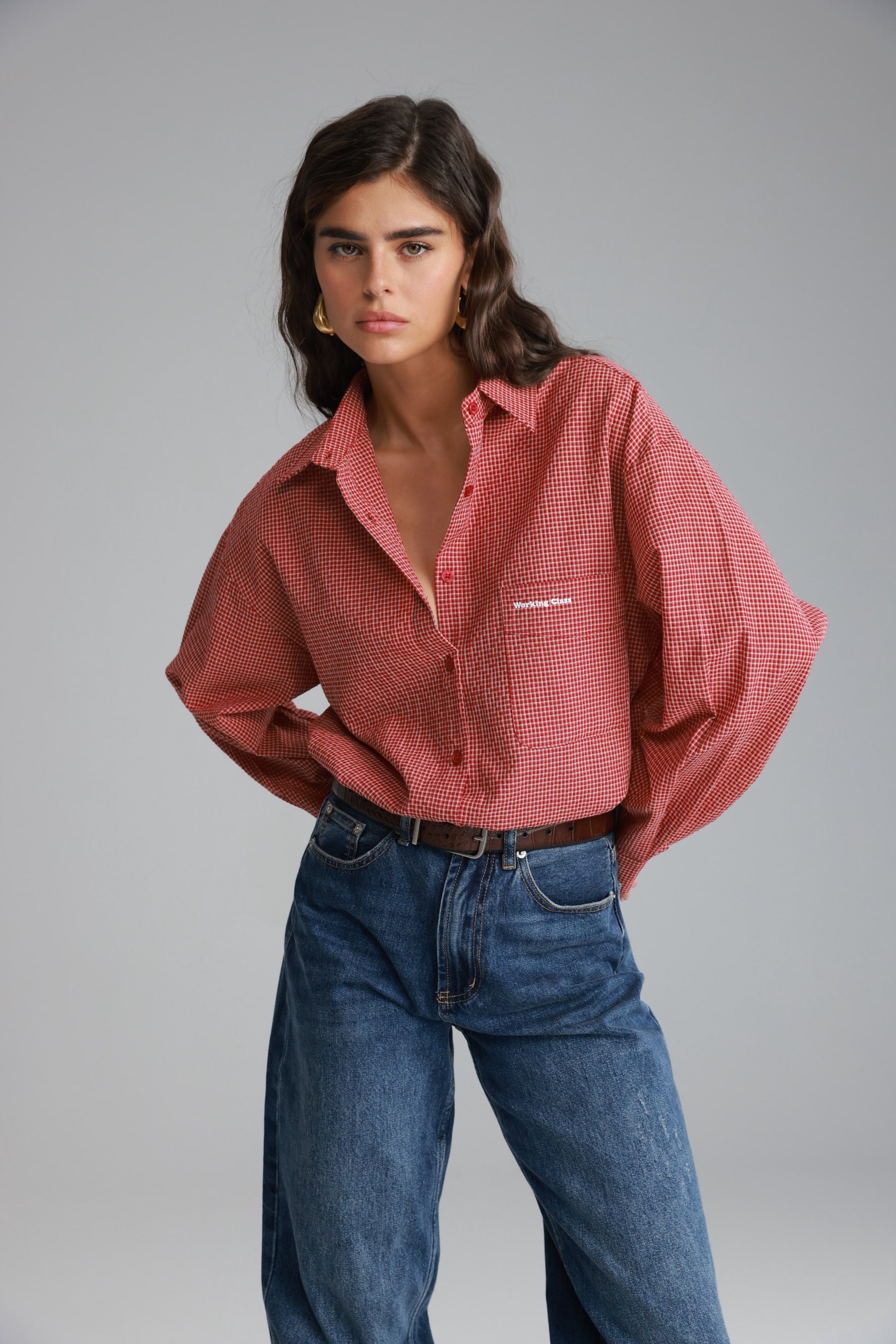 חולצת לאלי מכופתרת אדומה