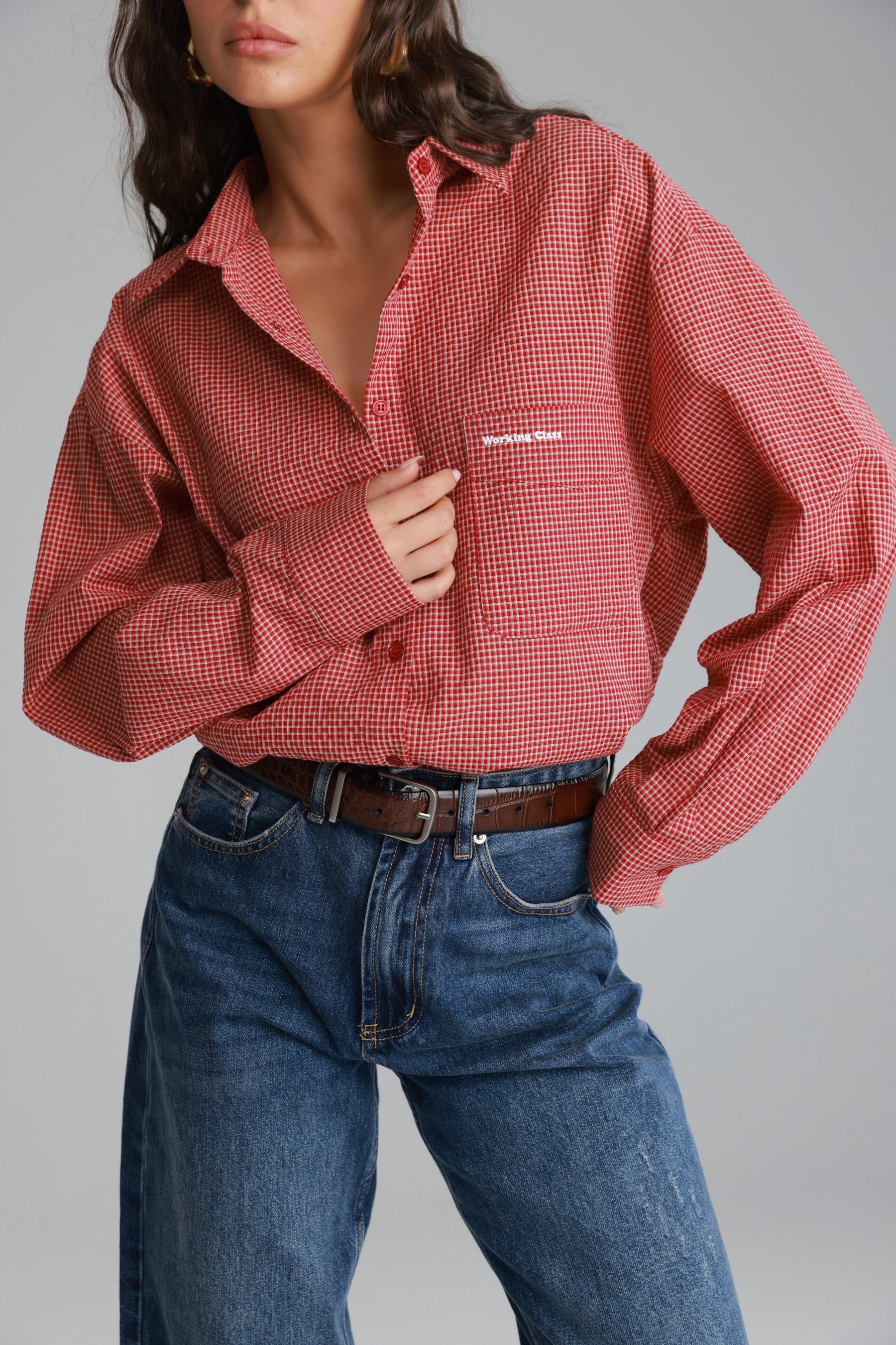 חולצת לאלי מכופתרת אדומה