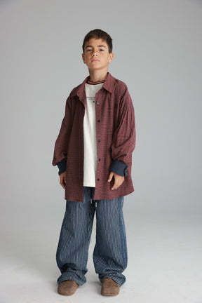 חולצת קניה מכופתרת בורדו/נייבי