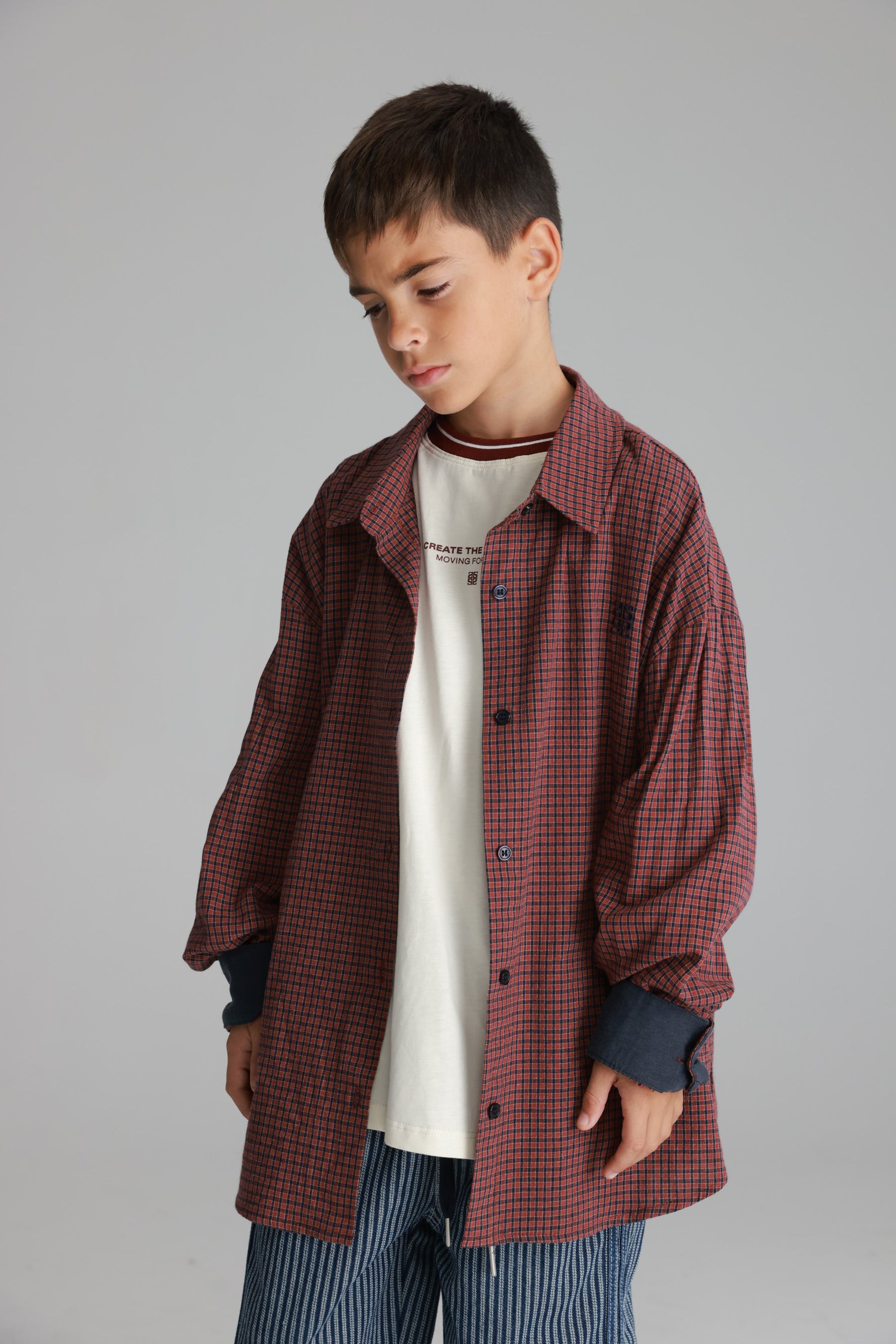 חולצת קניה מכופתרת בורדו/נייבי