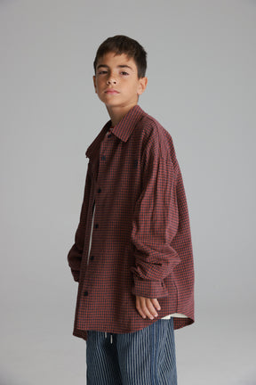 חולצת קניה מכופתרת בורדו/נייבי