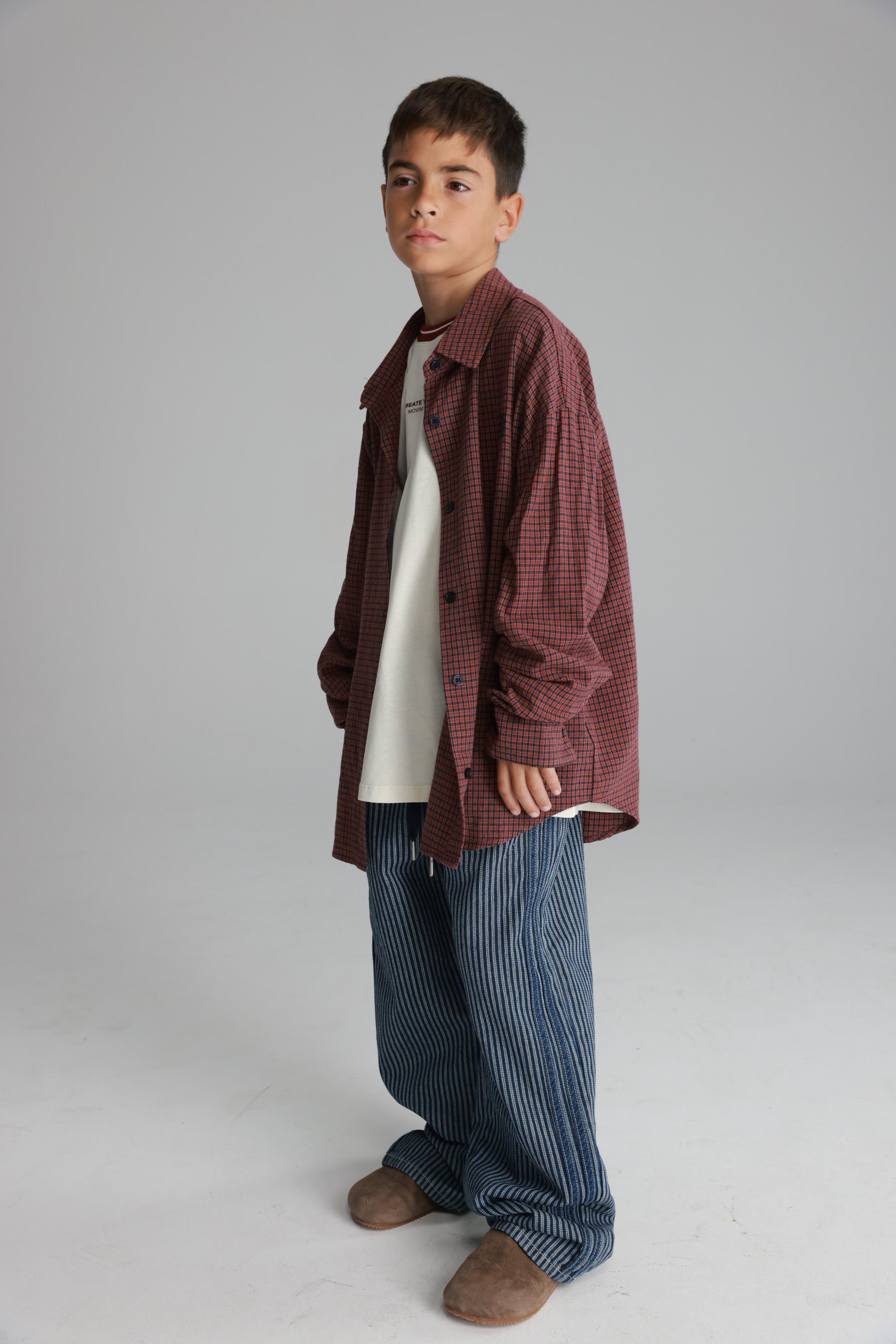 חולצת קניה מכופתרת בורדו/נייבי