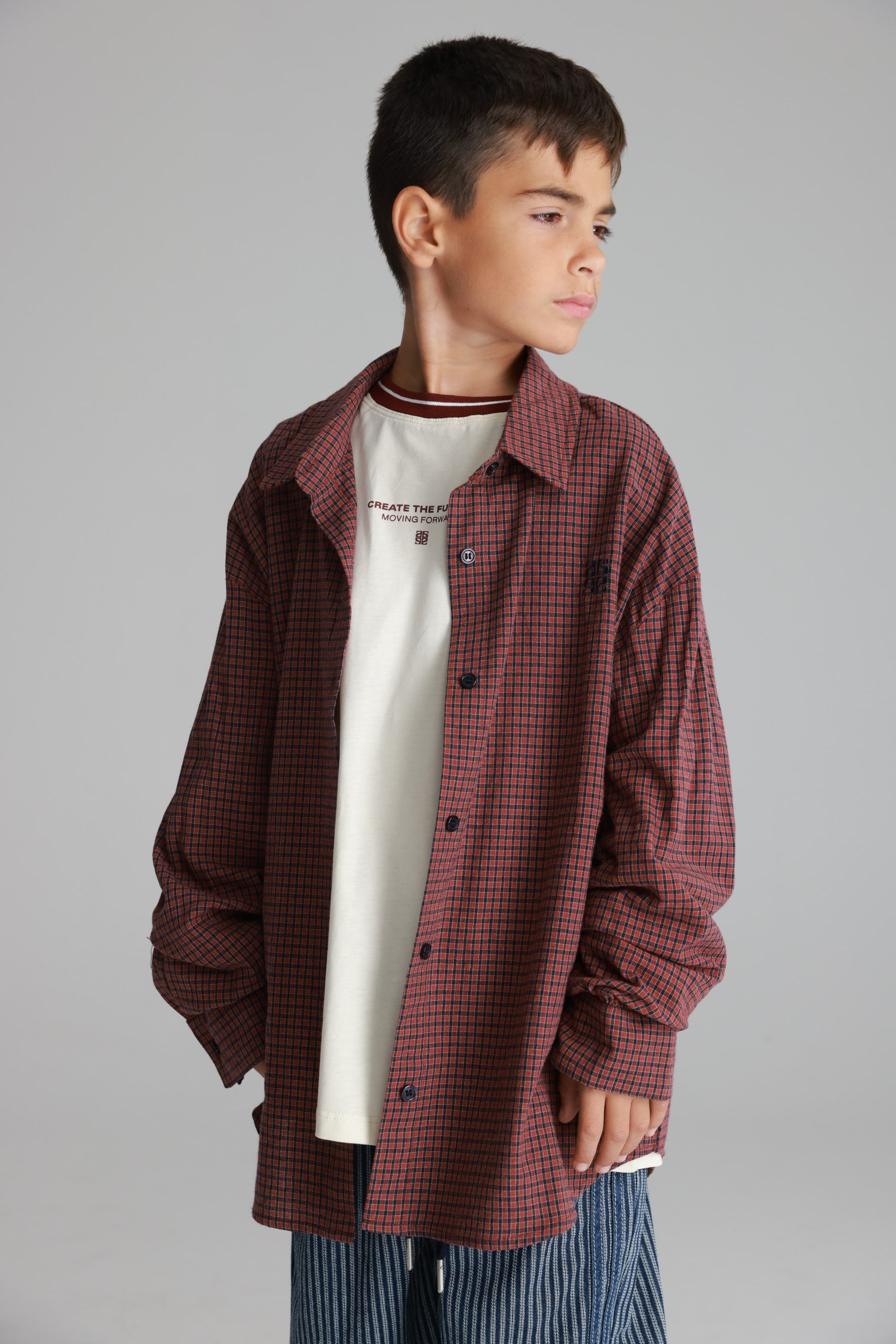 חולצת קניה מכופתרת בורדו/נייבי